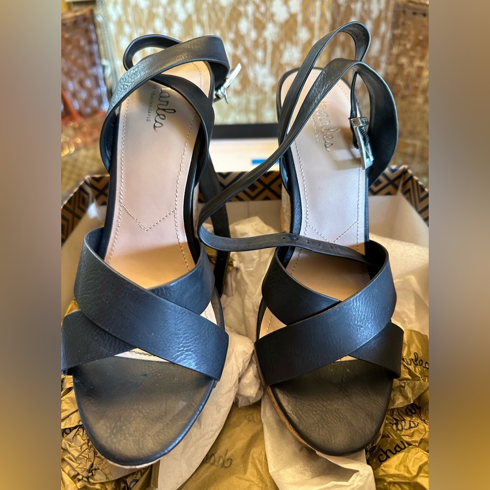 Black Charles by Charles David tumbled smooth platform sandal size 9